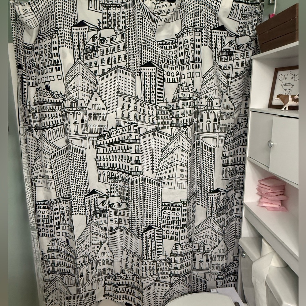 Room Essentials Black and White Cityscape Shower Curtain